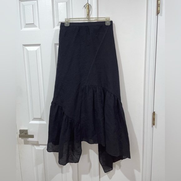 3.1 Phillip Lim Black Asymmetrical Midi Skirt Textured Silk Blend Size 2 - Picture 1 of 10